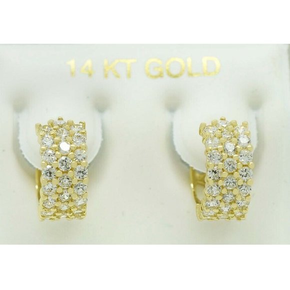 Created White Sapphire 3.84 Cts Huggie Earrings 14k Gold